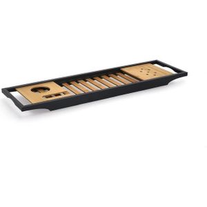 Badkuipplank/badrek - zwart - bamboe hout - 70 x 20 x 3,5 cm - mini-spa/wellness