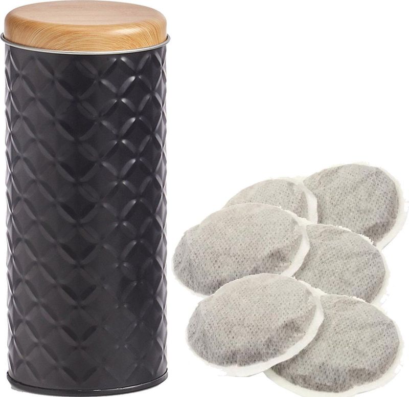 Zeller Bewaar/voorraad blikken koffiepads - zwart - metaal - 18 x 7,5 cm - 1 L