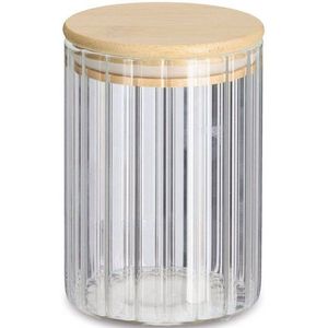 Voorraad/bewaar pot Grooves - hard glas - transparant - 550 ml - bamboe deksel - luchtdicht - Voorraadpot
