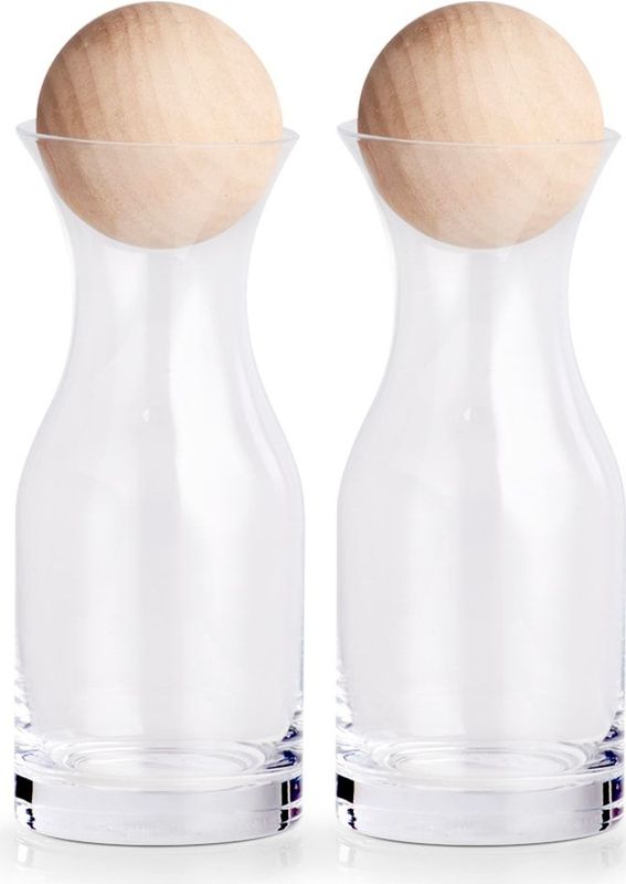 2x Glazen kleine flessen/karaffen met bal dop 250 ml - Keuken/kookbenodigdheden - Tafel dekken - Olie/azijn flessen