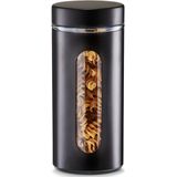 Zeller Voorraadpot/blik met venster - zwart - 900 ml - glas/metaal