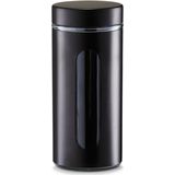 Zeller voorraadpot/blik met venster - zwart - 1200 ml - glas/metaal - D10 x H23 cm