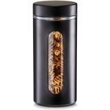 Zeller voorraadpot/blik met venster - zwart - 1200 ml - glas/metaal - D10 x H23 cm