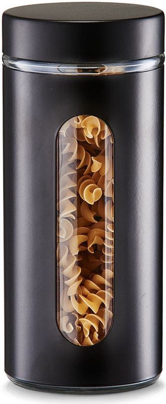 Zeller voorraadpot/blik met venster - zwart - 1200 ml - glas/metaal - D10 x H23 cm