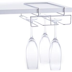 Zeller Wijnglashouder - Zilverkleurig - Ophangbaar aan Plank - Voor 4 Glazen - 18 x 28 x 7,5 cm