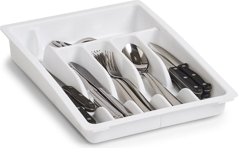 Zeller - Uitschuifbare Bestekbak - Wit - Kunststof - 6/8 Vakken