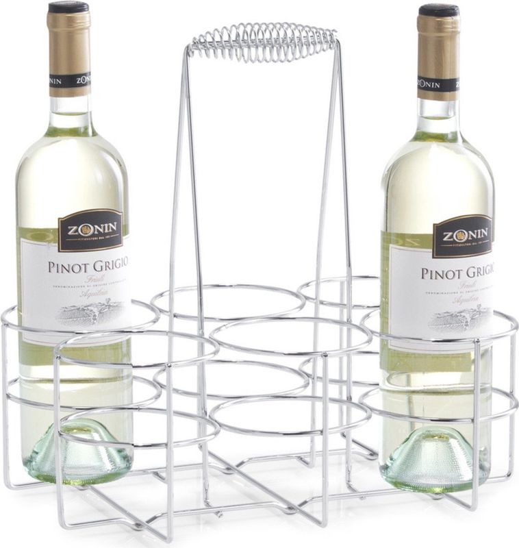 Zeller - Tafelmodel Wijnrek - Zilver - Verchroomd Metaal - Voor 6 Flessen
