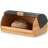Zeller - Luxe Broodtrommel - Hout - Zwart - Bamboehout en Metaal