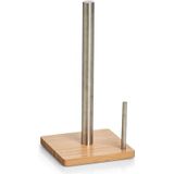 Zeller keukenrolhouder - bamboe hout - vierkant - 16 x 32 cm - keukenpapier houder