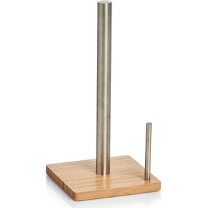 Zeller keukenrolhouder - bamboe hout - vierkant - 16 x 32 cm - keukenpapier houder