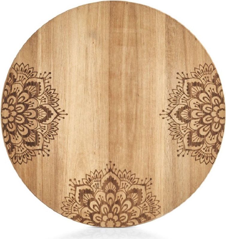 Zeller snijplank - mandala print - hout - rond - 27 cm - serveerplank