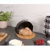 Zeller Luxe Broodtrommel - ovaal - hout / zwart - met deksel - 31 cm - brooddoos - brood bewaardoos