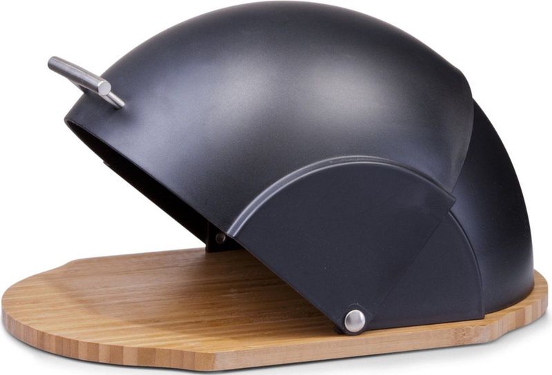 Zeller Luxe Broodtrommel - ovaal - hout / zwart - met deksel - 31 cm - brooddoos - brood bewaardoos