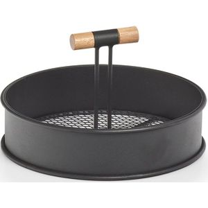 Zwart dienblad rond metaal/hout 20 x 11,5 cm - Keukenbenodigdheden - Dranken serveren