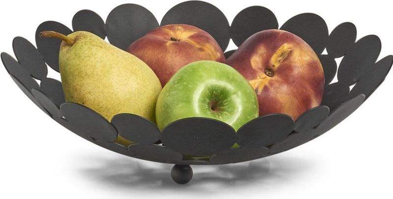 Zeller Fruitschaal Design - rond - zwart - metaal - 29 cm - fruitmand - groot formaat