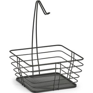 Zeller Fruitmand - vierkant - banaan hanger - zwart - 26 cm - draad metaal - fruitschaal - keuken