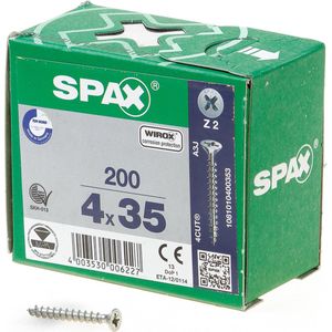SPAX Universele schroef, 4 x 35 mm, 200 stuks, Voldraad, Verzonken kop, Kruiskop Z2, 4CUT, WIROX - 1081010400353