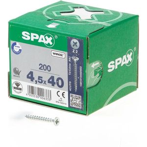 SPAX Universele schroef, 4,5 x 40 mm, 200 stuks, Voldraad, Verzonken kop, Kruiskop Z2, 4CUT, WIROX - 1081010450403