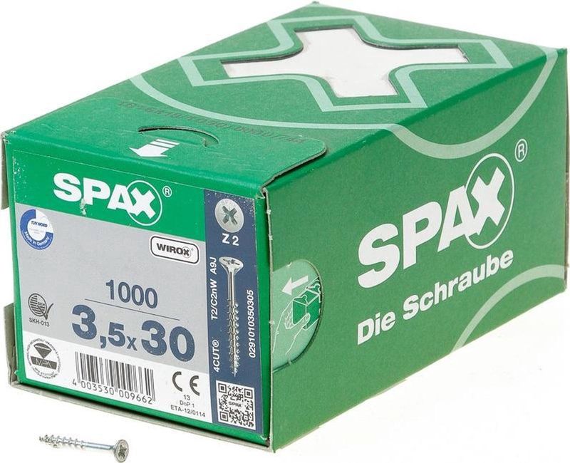SPAX - Universele Schroef - 3,5 x 30 mm - 1000 Stuks - Kruiskop Z2 - Verzonken Kop