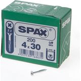 SPAX Universele schroef, 4,0 x 30 mm, 1000 stuks, kruiskop Z2, verzonken kop, gedeeltelijke schroefdraad, 4CUT, WIROX A3J, 0291010400305