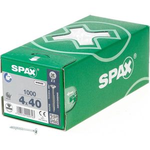 Spax Spaanplaatschroef platverzonken kop verzinkt pozidriv deeldraad 4.0x40mm (per 1000 stuks)