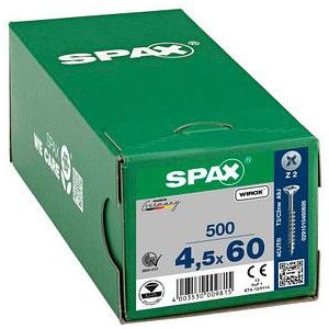 SPAX 291010450605 Universele schroef, Verzonken kop, 4.5 x 60, Deeldraad, Kruiskop Z2 - WIROX - 500 stuks