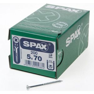 Spax universele schroeven platkop deeldraad 5x70mm PZ2 (200 Stuks)