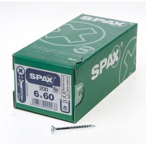Spax Spaanplaatschroef platverzonken kop verzinkt pozidriv deeldraad 6.0x60mm (per 200 stuks)