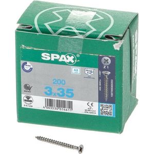 Spax Spaanplaatschroef platverzonken kop RVS pozidriv 3.0x35mm (per 200 stuks)