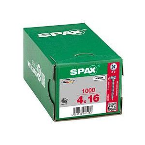 SPAX Universele schroef, 4,0 x 16 mm, 1000 stuks, kruiskop Z2, halfronde kop, volledige schroefdraad, 4CUT, WIROX A3J, 0231010400165