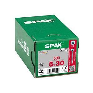 SPAX Universele schroef, 5,0 x 30 mm, 500 stuks, kruiskop Z2, halfronde kop, volledige schroefdraad, 4CUT, WIROX A3J, blank verzinkt, 0231010500305