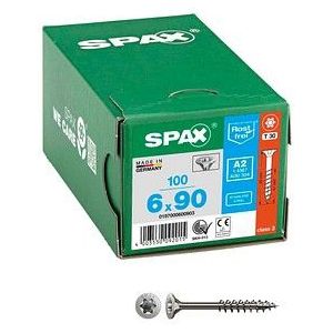 Spax Spaanplaatschroef platverzonken kop RVS T-Star T30 deeldraad 6.0x90mm (per 100 stuks)