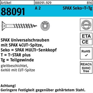 SPAX Universele schroef van roestvrij staal A2, 5,0 x 120 mm, 100 stuks, T-STAR plus, verzonken kop, gedeeltelijke schroefdraad, 4CUT, 0197000501203