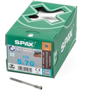 SPAX 537000500703 Terrasschroe - Cilinderko - 5 X 7 - Fixeerschroefdraa - T-STAR Plus T25 - Blank