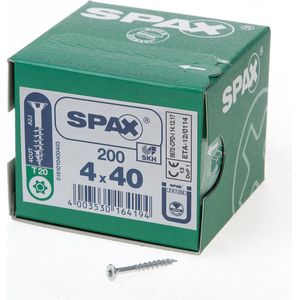 SPAX Universele Schroef 4 x 40 mm 200 Stuks Deeldraad Verzonken Kop T-STAR plus T20 4CUT WIROX
