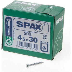 200 Spax schroeven 4,5x30mm deeldraad verzonken kop T20
