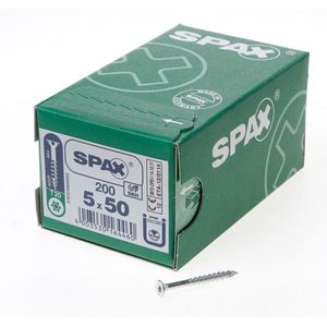 SPAX Universele schroef, 5,0 x 50 mm, 200 stuks, T-STAR plus, verzonken kop, gedeeltelijke schroefdraad, 4CUT, WIROX A3J, 0191010500503, blank verzinkt