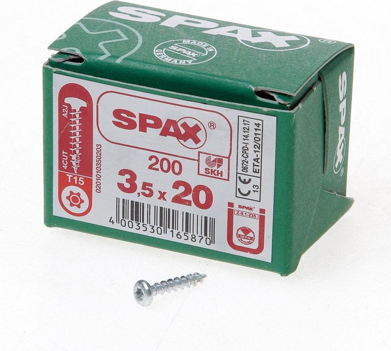 SPAX - Halfronde Kop - T-STAR Plus - 4CUT - Volledige Schroefdraad - Galvanisch Blank Verzinkt - 3,5 x 20 mm - 1000 Stuks