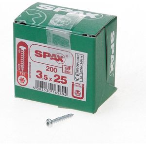 SPAX 201010350255 universeel, halfronde kop, T-STAR plus, 4CUT, volledige schroefdraad, galvanisch blank verzinkt, A2J, (3,5 x 25 mm, 1000 stuks)
