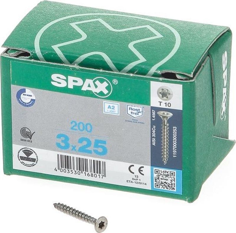 SPAX R 88091 Senkkopf T-STAR 1197000300253 Houtschroef 3 mm 25 mm Torx, Binnen-T 88091 RVS V2A Roestvast 200 stuk(s)