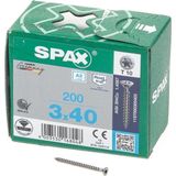 SPAX Universele schroef van roestvrij staal A2, 3,0 x 40 mm, 200 stuks, T-STAR plus, verzonken kop, volledige schroefdraad, 4CUT, 1197000300403