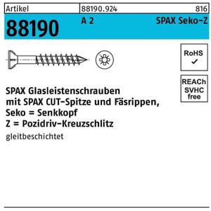 SPAX Glaslijstschroef van roestvrij staal A2, 3,5 x 40 mm, 200 stuks, kruiskop Z2, verzonken kop met freesribben, deelschroefdraad, CUT-punt, 35703503401002