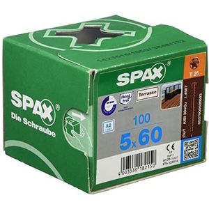 SPAX Terrasschroef van roestvrij staal A2, 5,0 x 60 mm, 100 stuks, T-STAR plus, cilinderkop, fixeerschroefdraad, CUT-punt, antiek, 0537900500603