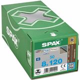 SPAX 538000801205 Vlonderschroef, Cilinderkop, 8 x 120, Fixeerschroefdraad, T-STAR plus T25 - blank - 50 stuks