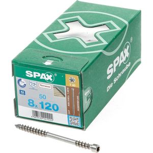 SPAX 538000801205 Vlonderschroef, Cilinderkop, 8 X 120, Fixeerschroefdraad, T-STAR Plus T25 - Blank - 50 Stuks