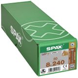 SPAX 251010802405 houtbouwschroef, 8,0 x 240 mm, 50 SPAX houtschroeven 8,0 x 240 mm, T2/C2NW, 4CUT, WIROX A9J, 0251010802405