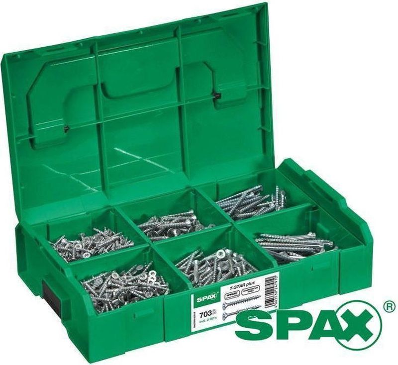 SPAX assortimentsbox schroeven platkop kleine maten 703 stuks
