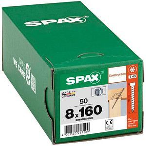 SPAX 1221010801605 zilver houtbouwschroef cilinderkop 8.0x160 volledige schroefdraad Torx 40 Wirox beoordeling inhoud: 50 stuks