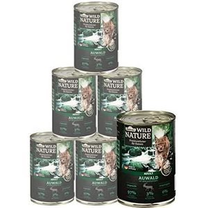 Dehner Wild Nature Kattenvoer voor volwassenen, Auwald, Hert, kalkoen, 6 x 400 g (2,4 kg)