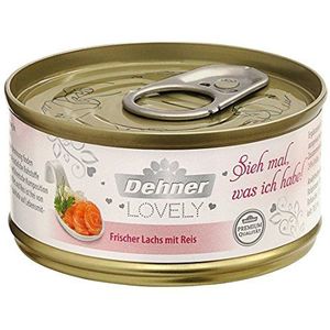 Dehner Premium Lovely kattenvoer, natvoer glutenvrij, voor volwassen katten, zalm/rijst, 24 x 70 g blik (1,68 kg)